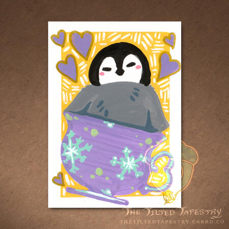 "Penguin" (Hatchy Hatchlings) 2.5" x 3.5" Acrylic Markers on Paper