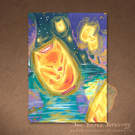 "Fox Lights" (New Beginnings) 2.5" x 3.5" Acrylic Markers on Paper