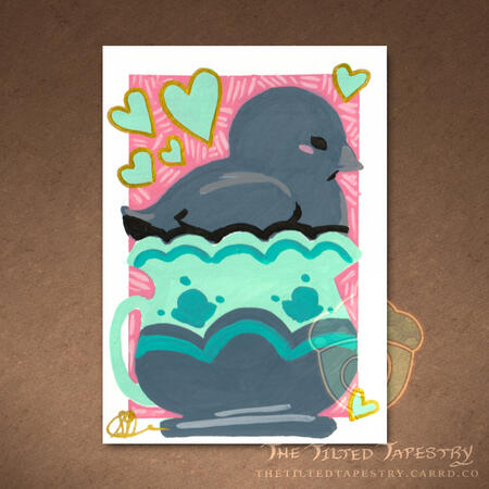 "Crow" (Hatchy Hatchlings) 2.5" x 3.5" Acrylic Markers on Paper