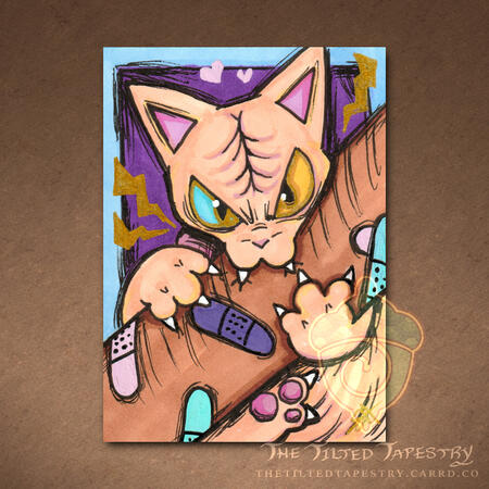 "Chomp" (Cats Cats Cats) 2.5" x 3.5" Acrylic & Ink on Paper