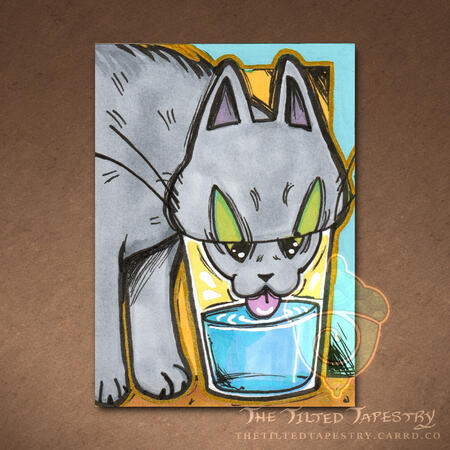 "Slorp" (Cats Cats Cats) 2.5" x 3.5" Acrylic & Ink on Paper