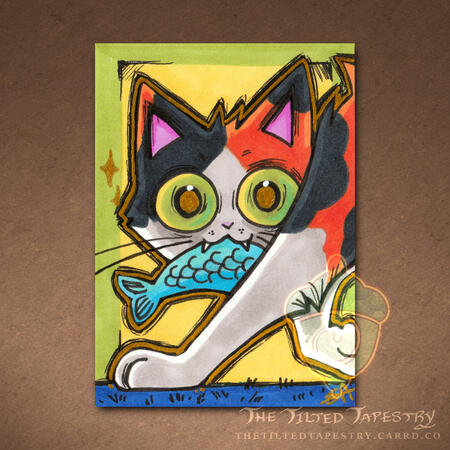 "Snek" (Cats Cats Cats 2) 2.5" x 3.5" Alcohol Markers & Ink on Paper