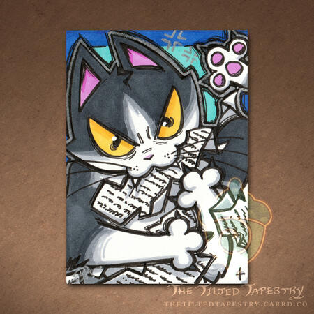 "Nom Nom Nom" (Cats Cats Cats 2) 2.5" x 3.5" Alcohol Markers & Ink on Paper