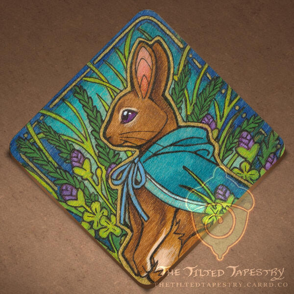 "Night Rabbit" " 3" x 3" Ink, Alcohol Markers, & Colored Pencils on Wood