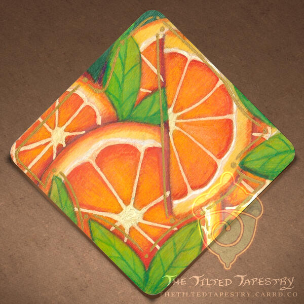 "Orange Slices" 3" x 3" Ink, Alcohol Markers, & Colored Pencils on Wood