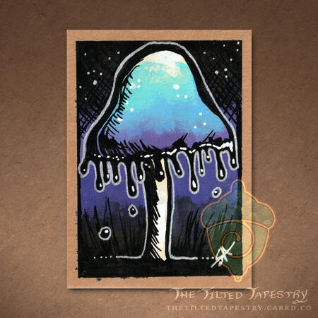 "Inky Cap" 2.5" x 3.5" Acrylic Markers & Ink on Paper