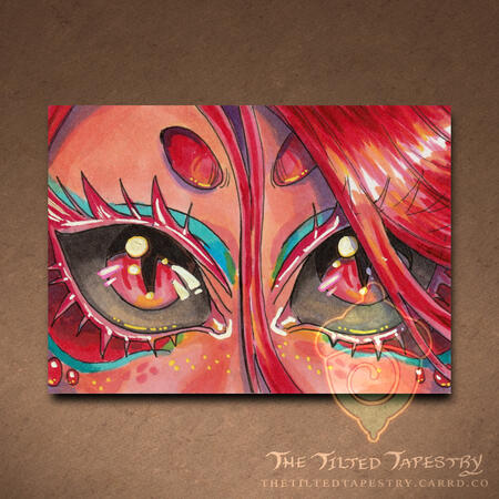 "Crimson Wave Siren" (Gazing Series) 2.5" x 3.5" Alcohol Markers & Ink on Paper