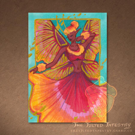 "Hibiscus" (Flower Fairies) 2.5" x 3.5" Alcohol Markers, & Colored Pencil on Paper